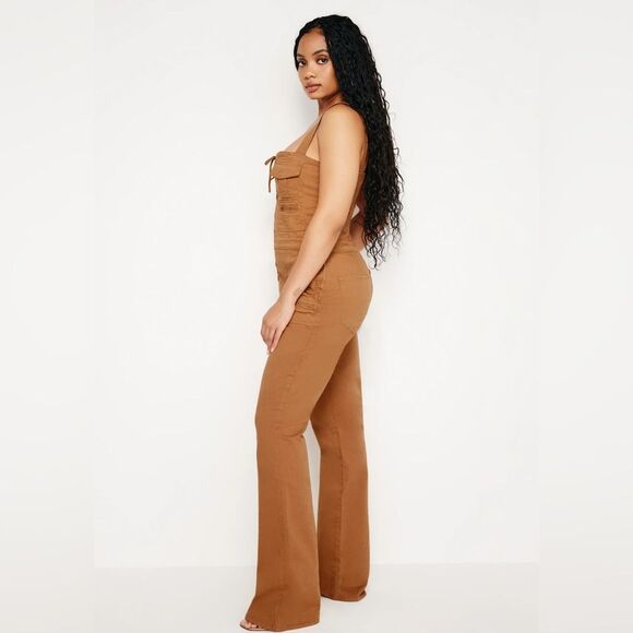 Good American‎ NEW Jumpsuit Womens Medium Brown Lace Up Utility Twill Cargo - Picture 3 of 16